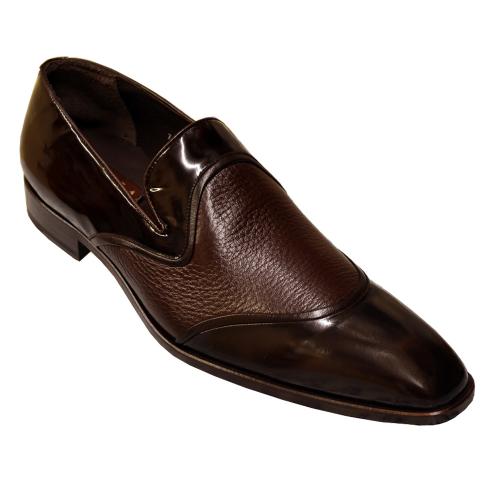 Mezlan "Fortuny" Brown Genuine Deerskin / Calfskin Italian Shoes 15761.